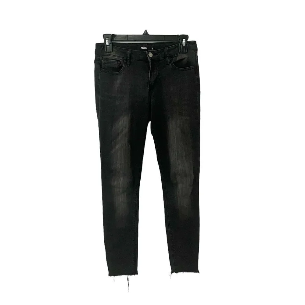 Cello Black Midrise Skinny Raw Hem Jeans Size 3